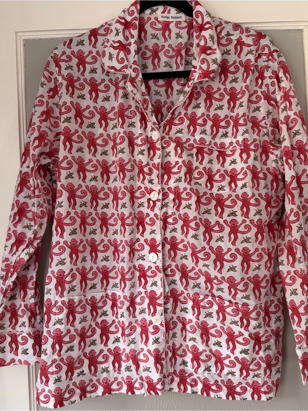 Roller rabbit monkey pajama TOP ONLY lightweight button down